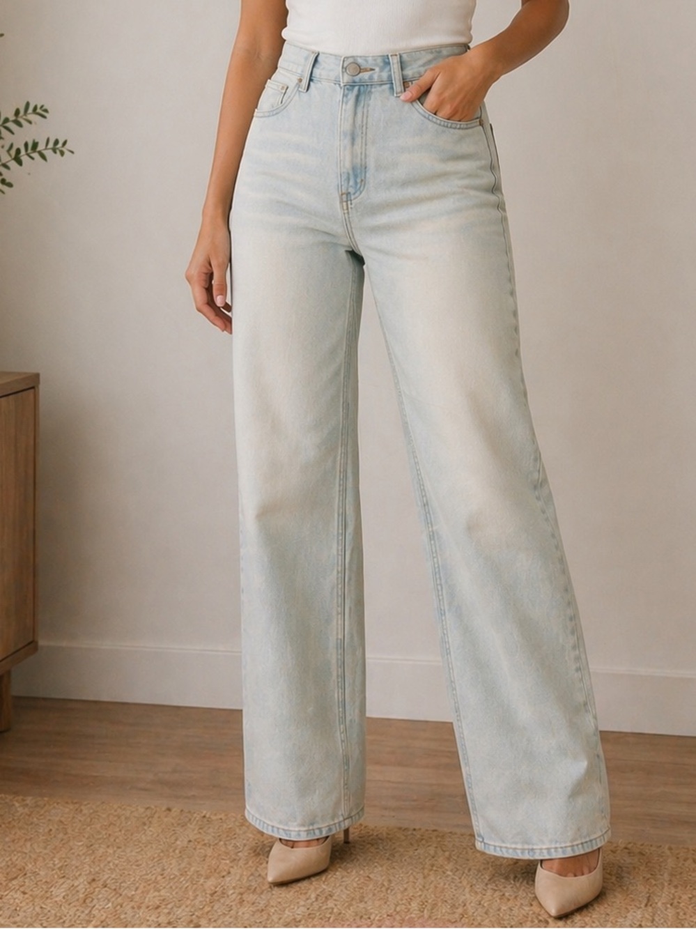 Classic High-Rise Wide-Leg Women's Jeans in Light Sage